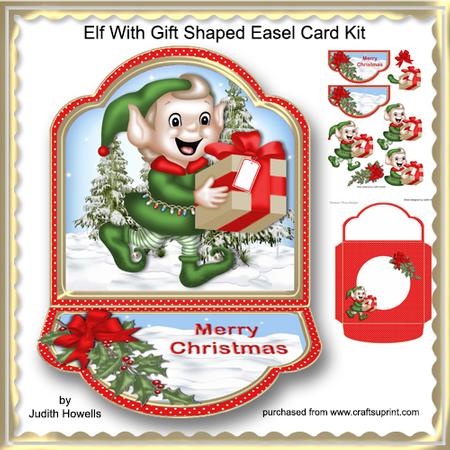 Elf with Gift Shaped Easel Card Kit