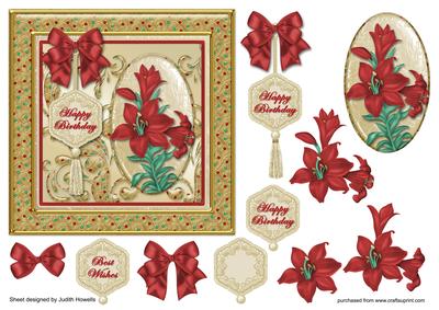 Red Lilies with Gold Frame Card Front