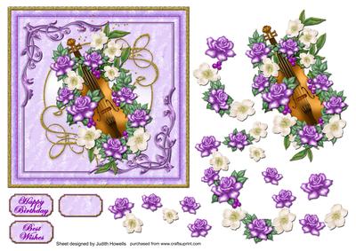 Violin and Lilac Roses Square Card Front