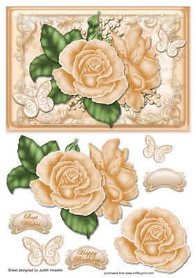 Peach Roses and Butterflies Card Front