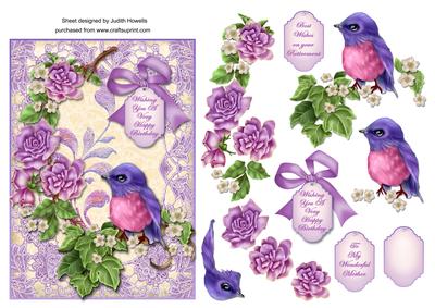 Lilac Bird with Roses Card Front