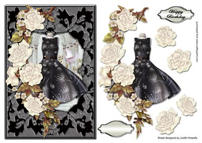 Black Dress with Roses Card Front