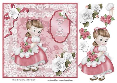 Sweet Girl on Lace Large Birthday Card Front