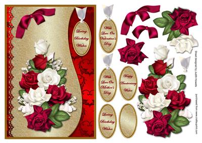 Red and White Roses Waved Card Front