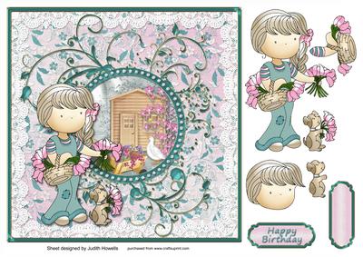 Girl with Basket Large Card Front