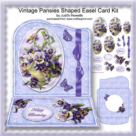 Vintage Pansies Shaped Easel Card Kit