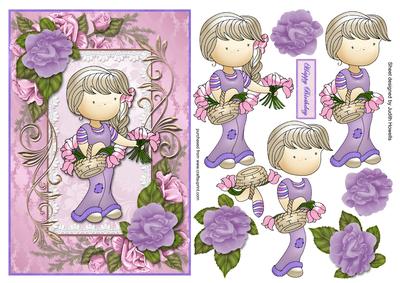 Girl in Lilac with Basket of Flowers Card Front