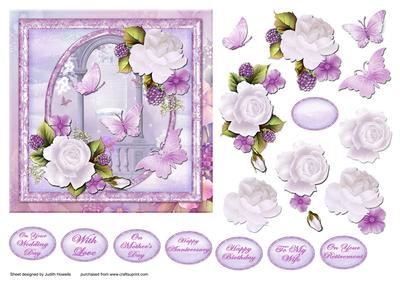 White Roses and Butterflies Card Front