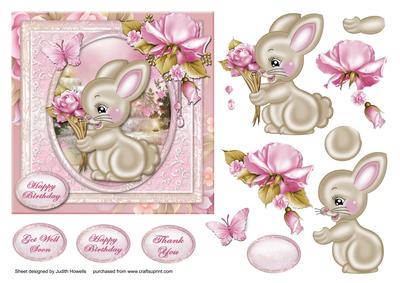 Bunny with Roses Card Front
