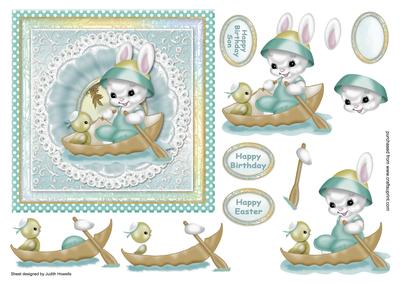 Bunny and Chick Rowing Card Front
