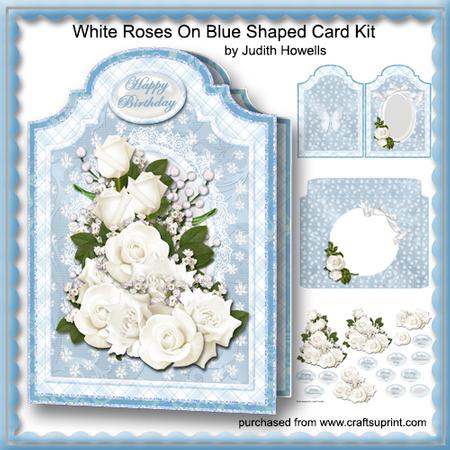 White Roses on Blue Shaped Card Kit