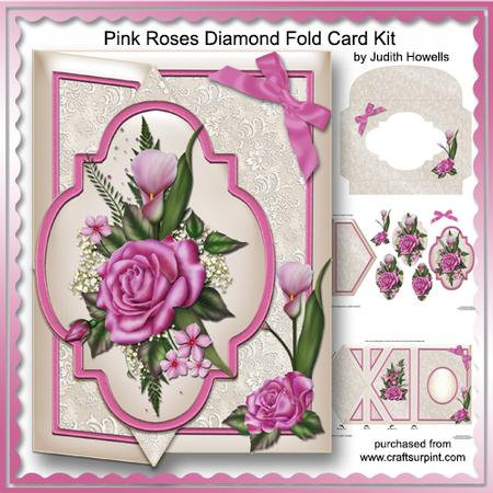 Pink Roses Diamond Fold Card Kit