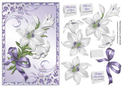 White Lilies in Leafy Frame Card Front