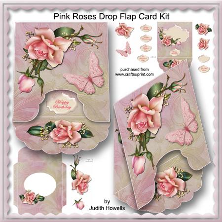 Pink Roses Drop Flap Card Kit