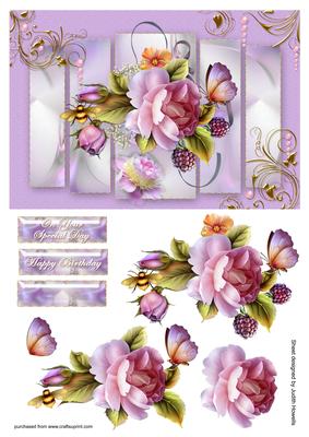 Lilac Roses on Panelled Card Front