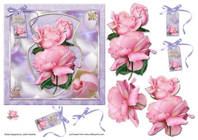 Pink Roses on Lilac Square Card Front