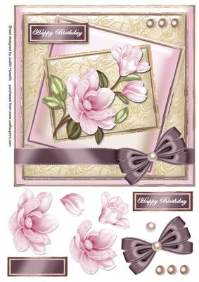Pink Magnolia Bow Wrap Offset Panels Card Front