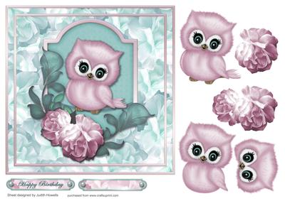 Owl and Roses Square Card Front