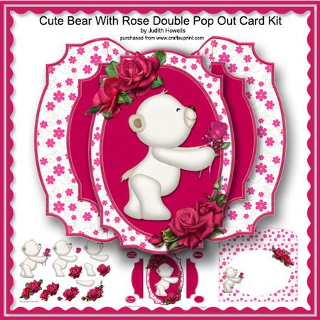 Cute Bear with Rose Double Pop Out Card Kit