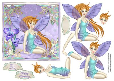 Beautiful Fairy in Lilac and Teal Square Card Front