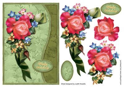 Rose and Ribbon Waved Border Card Front