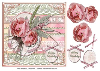 Vintage Pink Roses Square Card Front