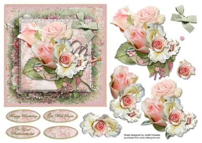 Vintage Rose Spray on Layered Panel Card Front