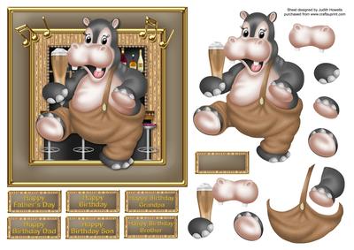 Dancing Hippo with Beer Card Front