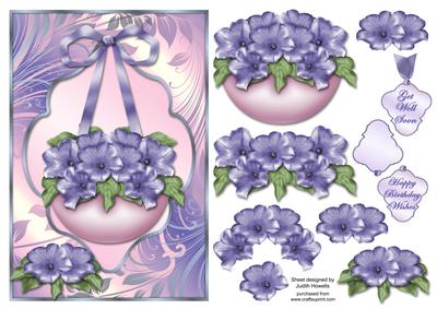 Hanging Basket of Flowers Lilac Card Front