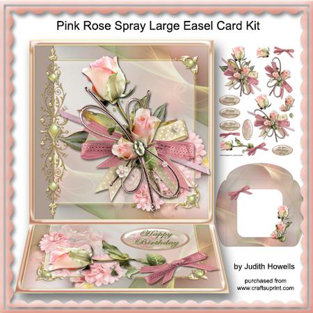 Pink Rose Spray Large Easel Card Kit