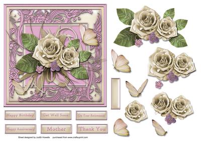 Cream Roses in Ornate Frame Square Card Front