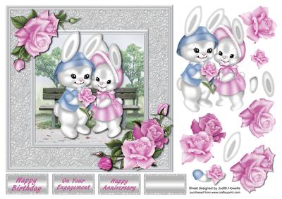 Romantic Bunnies with Roses Square Card Front