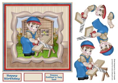 DIY Male Sawing Wood Square Card Front