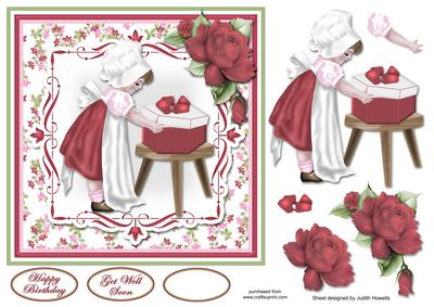 Vintage Girl Opening Gift Square Card Front