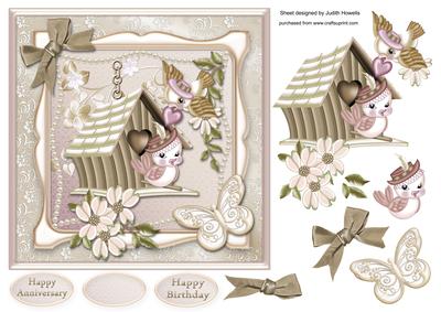 Birdhouse and Birds Square Card Front