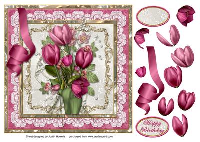 Tulip Bouquet in Lace Frame Large Square Card Front