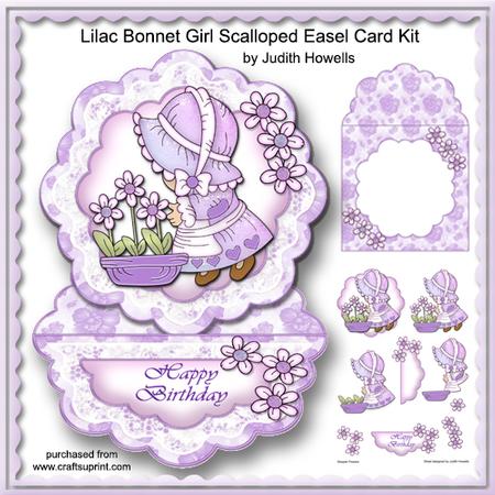 Lilac Bonnet Girl Scalloped Easel Card Kit
