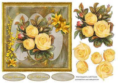 Vintage Yellow Roses Golden Card Front