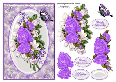 Lilac Rose Bouquet in Oval Dome Card Front
