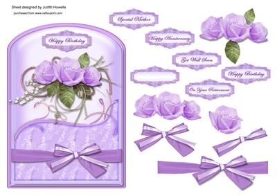 Lilac Rose Spray Round Top Card Front