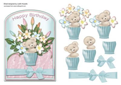 Bear and Flowers Round Top Birthday Card Front