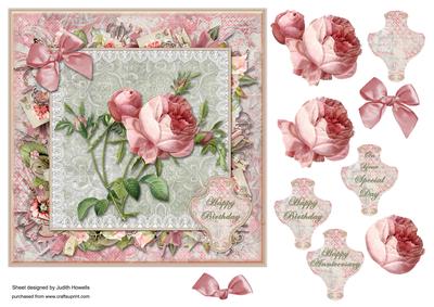 Vintage Pink Rose Layered Square Card Front