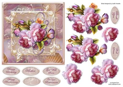 Lilac Roses in Ornate Frame Square Card Front