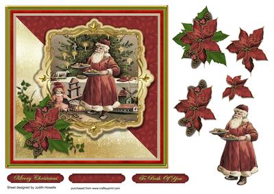 Vintage Santa and Poinsettia Square Card Front