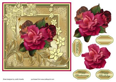 Rose Spray on Decorated Gold Card Front