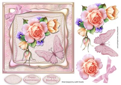 Rose and Butterfly in Pearl Frame Card Front