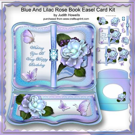 Blue and Lilac Rose Book Easel Card Kit