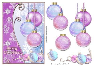 Christmas Ornaments Lilac and Blue Large Card Front