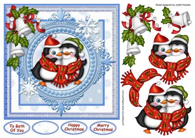 Cuddling Penguins Blue Card Front