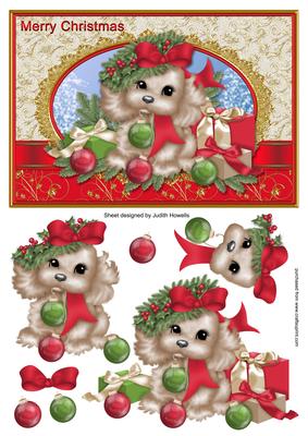 Christmas Puppy with Baubles Large Card Front